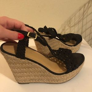Black crochet wedges